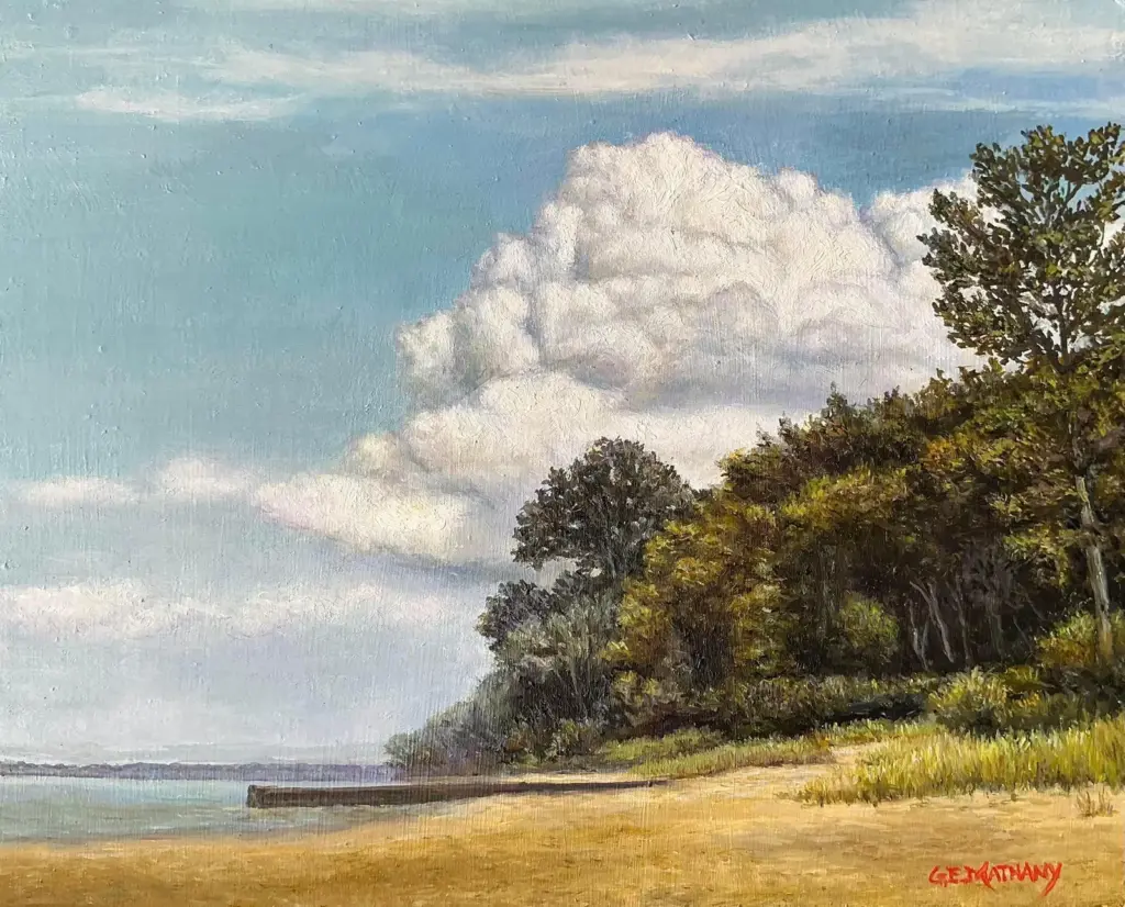 Luc's Beach, oil on birch panel, by Guy Edward Mathany, AFCA